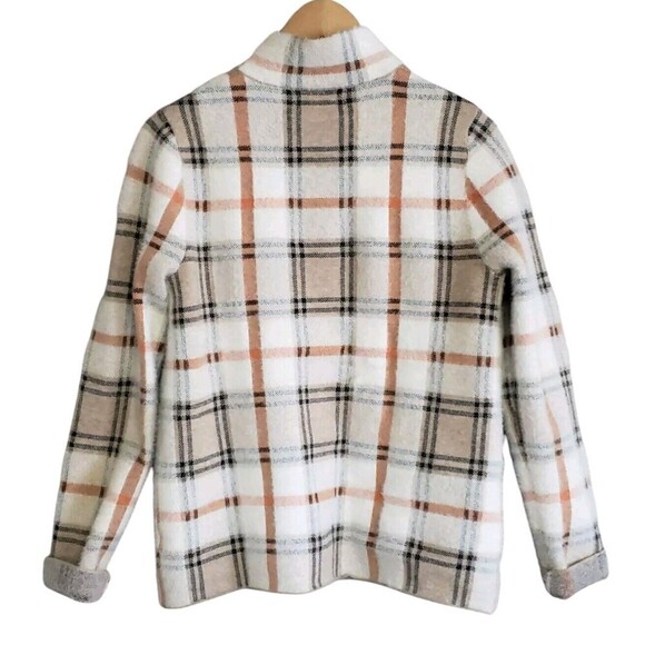 Rachel Zoe Knit Fuzzy Shacket Women's Medium Full Zip Tan Plaid  Soft Pockets - Picture 6 of 9